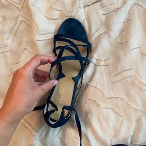 Never worn, velvet blue lace up heel